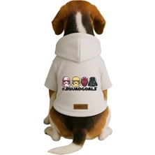 Mey İthalat Baskılı Içi Polarlı Köpek ve Kedi Kıyafeti & Elbisesi - Beyaz Renk Kapüşonlu Hoodie B1F58 L
