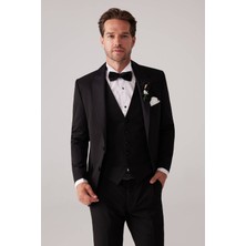 Ysf Erkek Siyah Mono Yaka Slim Fit Yelekli Damatlık