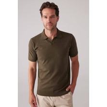 Ysf Erkek Haki Yeşil Polo Yaka Pamuk Kaşmir T-shirt