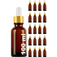Mey İthalat Afracam Amber 100 ml Metal Gold Sızdırmaz Kapaklı Dropper Damlalık Cam Şişe 20 Adet