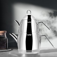 Mey İthalat Nehir Florina Midi Orta Boy Paslanmaz Çelik 1.00-1.50LT. Çaydanlık Takımı