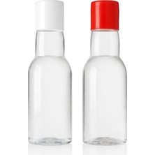 Mey İthalat 6 Adet 40 ml Kapaklı Plastik Şişe Seti | Tekrar Kullanılabilir, Seyahat Boyu Mini Içecek, Numune ve Sos Şişeleri (Beyaz & Kırmızı Kapaklı)