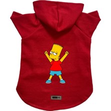 Mey İthalat Kapişonlu Polar Sweatshirt Köpek ve Kedi Kıyafeti & Elbisesi Kırmızı Bart Simpson Xl
