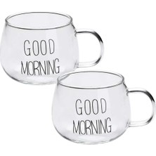 Mey İthalat Good Morning Kupa Seti, 2'li Şeffaf, Borosilkat Cam, 350ML