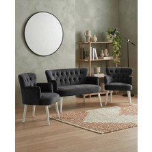 Azra Mobilya Roma 2+1+1 Babyface Kumaş Çay Seti Ev & Ofis Koltuk Takımı - Ahşap Beyaz Ayak - Antrasit