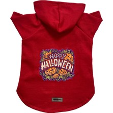 Mey İthalat Kapişonlu Polar Sweatshirt Köpek ve Kedi Kıyafeti & Elbisesi Kırmızı Happy Halloween S