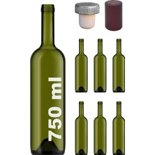 Mey İthalat Afracam 750 ml Yeşil Şarap Şişesi Sentetik Mantar Tıpalı ve Kapüşonlu Boş Çukur Cam Şişe 6 Adet
