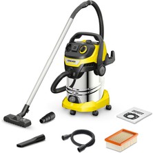 Mey İthalat Karcher Islak ve Kuru Süpürge WD6PSV-30/6/22/T, Üfleme Fonksiyonu, 1300W, 30 Litre Paslanmaz Çelik Hazn, 2.2 Metre Hortum, Priz, Alet Hortumu, Adaptör, Zemin ve Derz Başlığı Dahil, Siyah/sarı
