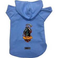 Mey İthalat Kapişonlu Polar Sweatshirt Köpek ve Kedi Kıyafeti & Elbisesi Mavi Happy Halloween Azrail Xl