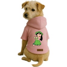 Mey İthalat Baskılı Içi Polarlı Köpek ve Kedi Kıyafeti & Elbisesi - Pembe Renk Kapüşonlu Hoodie B4D8C L