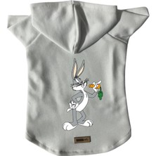 Mey İthalat Kapişonlu Polar Sweatshirt Köpek ve Kedi Kıyafeti & Elbisesi Beyaz Yeni Bugs Bunny M