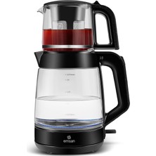 Mey İthalat Emsan Glass Tea Xl 2 In 1 Cam Çay Makinesi ve Kettle Shiny Black