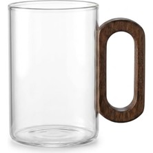 Mey İthalat Deconox 1 Adet Akasya Ahşap Kulplu Borosilikat Cam Kupa - 220 Ml, 300 ml ve 400 ml Boy Seçenekleriyle, Isıya Dayanıklı Düz ve Çizgili Tasarım Lüks Kahve, Çay ve Espresso Bardağı (Düz 300 Ml)