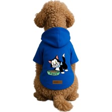 Mey İthalat Baskılı Içi Polarlı Köpek ve Kedi Kıyafeti & Elbisesi - Mavi Renk Kapüşonlu Hoodie B9F16 3xl