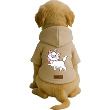 Mey İthalat Baskılı Içi Polarlı Köpek ve Kedi Kıyafeti & Elbisesi - Bej Renk Kapüşonlu Hoodie B05F2, M