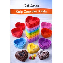 Silvora Silikon Mini Kalp Kek Kalıbı, Kalp Cupcake Kalıbı, Tekrar Kullanılabilir, Yapışmaz-24 Adet