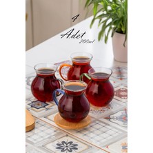 Mey İthalat Porsima LM-0035 Ehli Keyf 4 Parça 4 Kişilik Çay Seti – 200 ml Borosilikat Cam Kulplu Tombik Bardak Takımı
