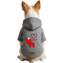 Mey İthalat Baskılı Içi Polarlı Köpek ve Kedi Kıyafeti & Elbisesi - Gri Renk Kapüşonlu Hoodie B4974, 5xl