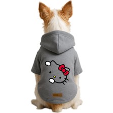 Mey İthalat Baskılı Içi Polarlı Köpek ve Kedi Kıyafeti & Elbisesi - Gri Renk Kapüşonlu Hoodie BEA80 2xl