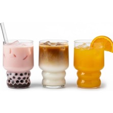 Mey İthalat Kavisli Tasarımlı 3’lü Cam Bardak Seti – 350 ml – Şık Sunum, Soğuk & Sıcak Içeceklere Uygun Modern Tasarım