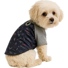 Mey İthalat Mpz PETS%100 Pamuk Kedi ve Köpek Kıyafeti Lacivert Geo Desenli Basic T Shirt L