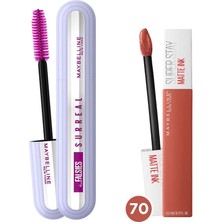 Mey İthalat Maybelline New York Falsies Surreal Maskara + Super Stay Matte Ink Likit Mat Ruj, 70 Amazonian, Kahverengi