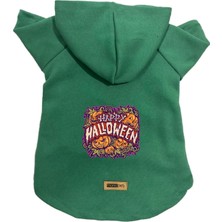Mey İthalat Kapişonlu Polar Sweatshirt Köpek ve Kedi Kıyafeti & Elbisesi Yeşil Happy Halloween Xl