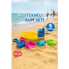 Farbu Oyuncak 5 Parça Eğlenceli Havuz ve Plaj Oyuncağı - Kürek Tırmık ve Kum Kalıplı Tekneli Kum Seti