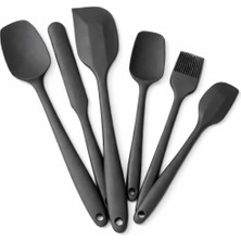 Mey İthalat 6 Parça Silikon Mutfak Gereçleri Seti, Isıya Dayanıklı Spatula, Fırça ve Kaşık Seti, Yapışmaz Tencere Dostu, Kırmızı, Siyah, Mor ve Koyu Füme Renk Seçenekleri (Koyu Füme)