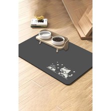Mey İthalat Mama Çeken Kedi Gri Renk Beslenme Matı Kaymaz Sıvı Geçirmez Kedi Köpek Mama Paspası 50X70CM