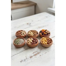 Mey İthalat 6 Parça Doğal Kayın Ağacı Ahşap Çerezlik Kaseler - 10 cm Kahvaltılık ve Mezze Sosluk Seti