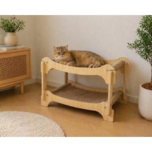 Mey İthalat Pureza Ahşap Iki Katlı Kedi Yatağı & Dinlenme Standı – Hasır Yüzeyli (Çift Katlı Tasarım)