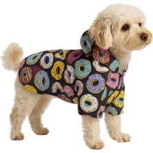 Mey İthalat Kedi ve Köpek Kıyafeti & Elbisesi Yağmurluğu Renkli Donut Baskılı Fileli Yağmurluk Mavi Xl