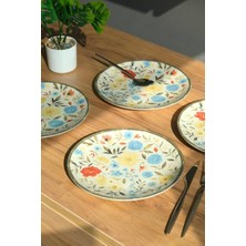 Mey İthalat Tabakevi Tabak Evi Porselen Fiori Tuval Pasta Tabağı 20CM 4 Kişilik 4 Parça TVL4PTPRS1212