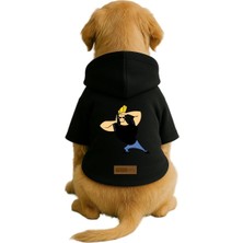 Mey İthalat Baskılı Içi Polarlı Köpek ve Kedi Kıyafeti & Elbisesi - Siyah Renk Kapüşonlu Hoodie B2C0A 5xl
