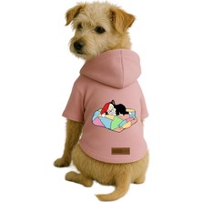 Mey İthalat Baskılı Içi Polarlı Köpek ve Kedi Kıyafeti & Elbisesi - Pembe Renk Kapüşonlu Hoodie B0119, 6xl