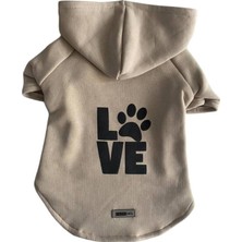 Mey İthalat Kapişonlu Sweatshirt Köpek ve Kedi Kıyafeti - Bej Love S Beden