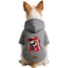 Mey İthalat Baskılı Içi Polarlı Köpek ve Kedi Kıyafeti & Elbisesi - Gri Renk Kapüşonlu Hoodie BF28C S