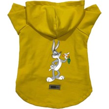 Mey İthalat Kapişonlu Polar Sweatshirt Köpek ve Kedi Kıyafeti & Elbisesi Sarı Yeni Bugs Bunny Xs
