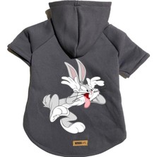 Mey İthalat Kapişonlu Polar Sweatshirt Köpek ve Kedi Kıyafeti & Elbisesi - Antrasit Bugs Bunny M Beden