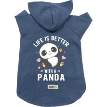 Mey İthalat Kapişonlu Polar Sweatshirt Köpek ve Kedi Kıyafeti & Elbisesi - Lacivert Panda Xl Beden