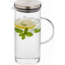 Mey İthalat Metal Kapaklı Cam Sürahi – 1200 ml Isıya Dayanıklı Şeffaf Cam, Ergonomik Kulplu, Soğuk ve Sıcak Içecekler Için Şık Tasarım