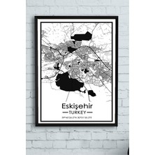 Mey İthalat Postermanya (PSTER14390) Eskişehir Harita Dekoratif Çerçeveli Tablo 21 x 30