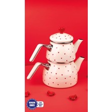 Mey İthalat Cupid Kalp Desenli Emaye Çaydanlık Takımı (Özel Zamak Tepeli)