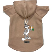 Mey İthalat Kapişonlu Polar Sweatshirt Köpek ve Kedi Kıyafeti & Elbisesi Bej Yeni Bugs Bunny Xl