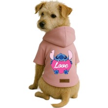 Mey İthalat Baskılı Içi Polarlı Köpek ve Kedi Kıyafeti & Elbisesi - Pembe Renk Kapüşonlu Hoodie B1C8D Xl