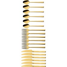 Mey İthalat Gold Renk Tatlı Çatal Kaşık Bıçak Seti - Kahvaltı Pasta Çatal Kaşık Bıçak Seti, 18 Adet