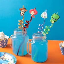 Mey İthalat Çocuk Pipeti 4 Adet Şekilli-Uzun Kıvrımlı ve Figürlü Renkli Plastik Pipet Seti 26 cm Rahat Kullanım