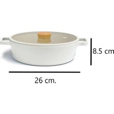 Mey İthalat Neoflam D-NEOF226L Fıka Cam Kapaklı Alumınyum Sıg Tencere 26 cm Be