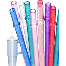 Mey İthalat Yenigeldi Simli Halkalı Tritan Pipet Seti, 4'lü Şeffaf Simli Pipetler, Temizleme Fırçası Dahil, 40OZ Stanley Uyumlu, Bpa Içermeyen, Kesilebilir